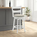 Armen Living Blair 30 in. Matte White Bar Height Rubberwood Swivel Barstool with Fog Fabric Seat - Set of 3