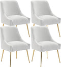 Dining Chairs Medieval Modern Restaurant Chairs, Soft Cushions, Teddy Velvet, Polished Gold Metal Legs, Kitchen Chairs, Living Room White 4-Piece Set