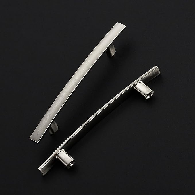 15 Pack Cabinet Handles 4" Hole Center - Curved Cabinet Pulls Brushed Nickel Drawer Pulls for Kitchen Cupboard Solid Hardware for Dresser Drawer Arch Hardware
