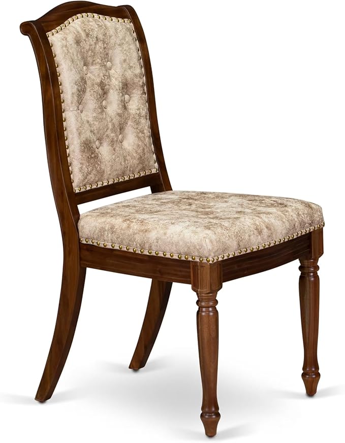 LKMA9-AWA-36 9 Pieces Dining Table Set Includes a Rectangular Dining Table and 8 Light Beige Polyester Fabric Dining Room Chairs, Antique Walnut Finish