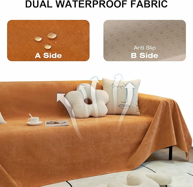 STACYPIK Waterproof Orange Couch Cover for Dogs, Washable Sofa Cover for 2 Cushion Couch, Anti-Cat Scratch Furniture Protector, Anti-Slip Pet Couch Protector,Tear Resistant Futon Cover-71X102IN