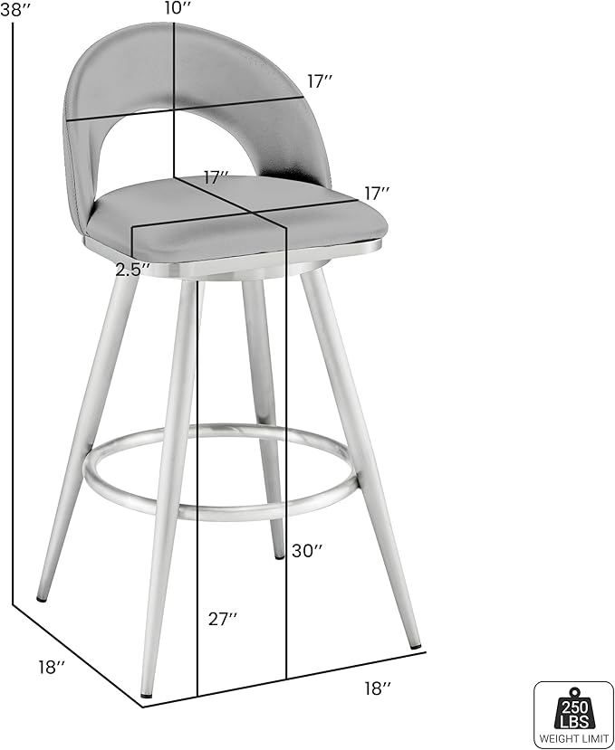 Armen Living Charlotte Swivel Bar Stool in Black Metal with Brown Faux Leather