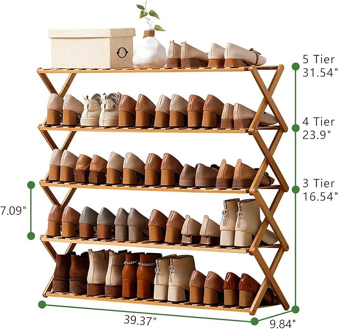 Choclaif Free Standing Shoe Racks for Closet, Shoe Shelf Bamboo Shoe Rack for Bedroom, Entryway Hallway Closet Living Room Organizer(3 Tier)