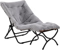 Comfy Folded Chair with Ottoman, Oversized Folding Faux Fur Chair Soft Furry Lounge Lazy Chair with Metal Frame Moon Chair Accent Chair for Bedroom, Living Room, Dorm Rooms