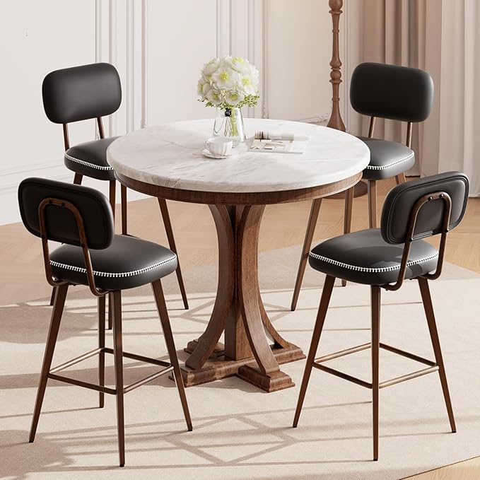 PU Leather Swivel Bar Stools Set of 2, Mid Century Counter Height Bar Chairs with Low Back and Metal Legs, Modern Bar Stool Chair for Kitchen Island, Black