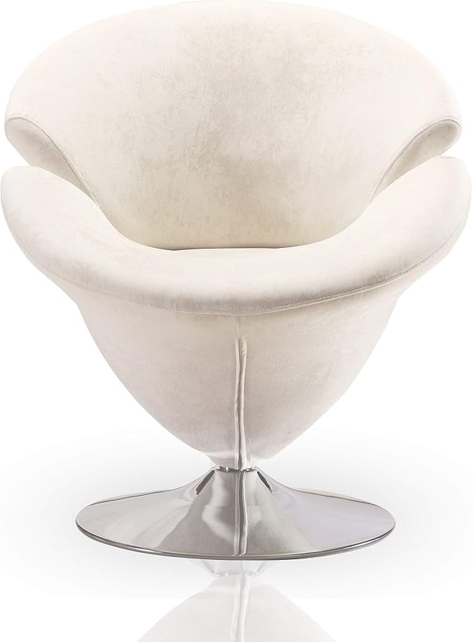 Manhattan Comfort Tulip Swivel Accent Chair Set of 2 with 360° Turn, Modern Flower Inspired Design, Soft Velvet Upholstery, Polished Chrome Base, No Assembly Required, 300 Lbs Capacity, White