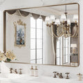 WEER Bronze Framed Modern Wall-Mounted Bathroom Mirror, 55"L x 36"W, Brushed Bronze Aluminum Frame, Shatterproof Tempered Glass, Rounded Rectangle, Horizontal/Vertical Mounting