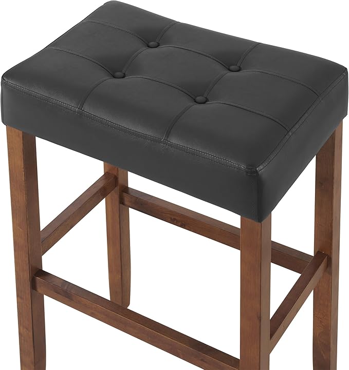 Alaterre Furniture Madison 30-Inch Bar Stool with Faux Leather Seat - Barstool for Kitchen Island or Bar - Backless Barstools (Walnut/Black)