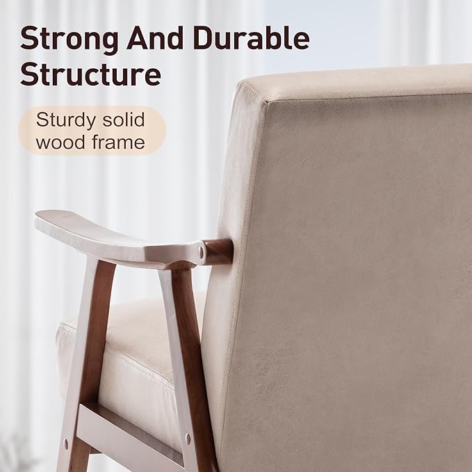 KEIKI Mid Century Modern Accent Chair w/High Wingback,Comfy Fabric Living Room Chairs with Solid Wood Frame, Lounge Reading Armchair, Easy Assembly, Light Camel