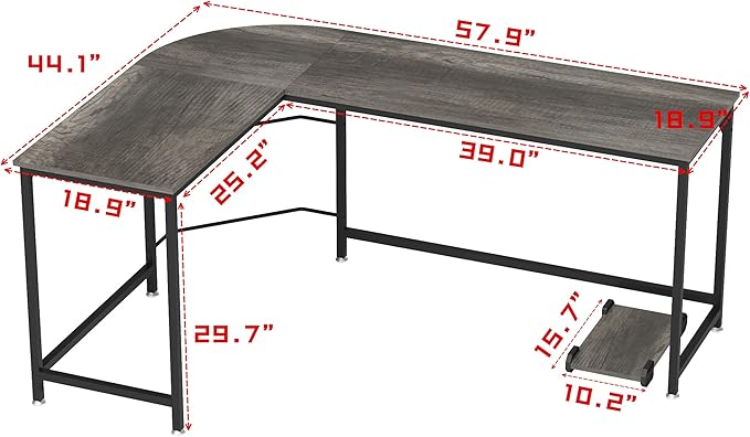 Teraves Reversible L Shaped Desk, 57.9" Gaming Computer Desk, Modern Corner Desks for Home Office Study, Space Saver Workstation Desk, Easy Assembly, Wooden