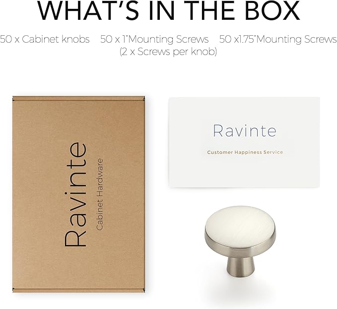 Ravinte 50 Pack Drawer Pulls 1-1/4 Inch Kitchen Cabinet Knobs Brushed Nickel Round Dresser Drawer Knobs Solid Dresser Knobs Drawer Knobs Simple Cabinet Hardware for Cupboard Drawer Pulls