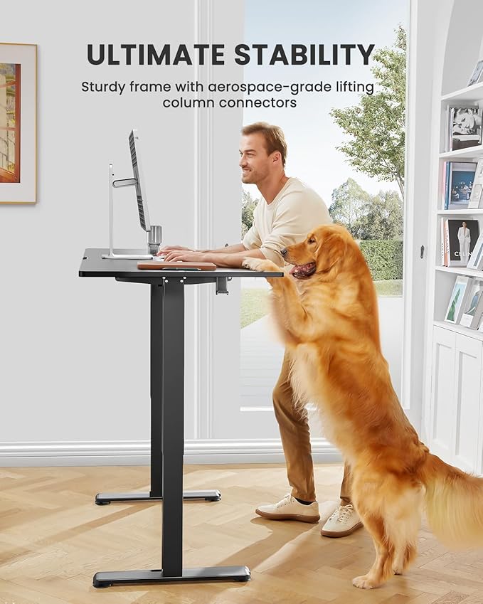 ErGear Small Height Adjustable Electric Standing Desk, 40 x 24 Inches Sit Stand up Desk, Memory Computer Home Office Desk with Two-Piece Desktop (Black)