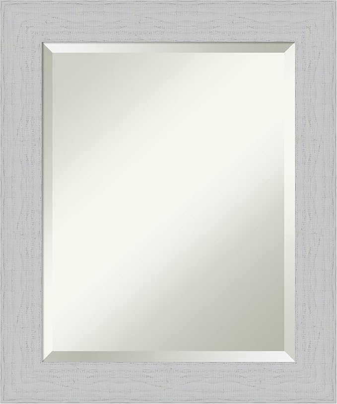 Amanti Art White Bathroom Mirror for Over Sink, 24x20 Shiplap White Rectangle Vanity Mirror, Small Coastal Wood Frame, Hangs Horizonally and Vertically, Bathroom Wall Decor, Beveled Edge from WI, USA