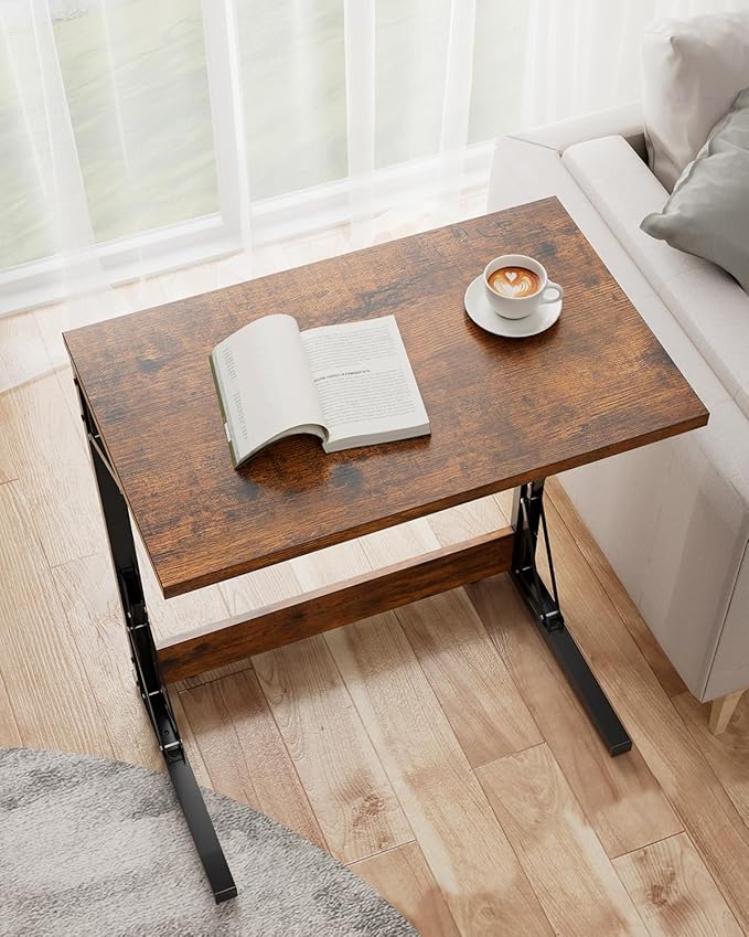 Tatub Folding TV Tray Table Set of 2, 24" Wide C-Shaped End Table for Couches, Small Sofa-Side Laptop Desk with Metal Frame for Living Room, Bedroom, Brown