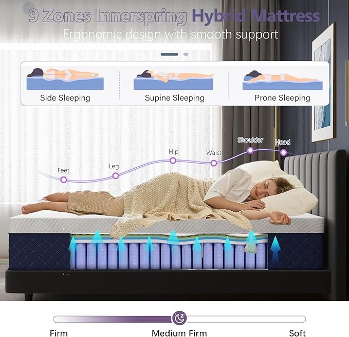 King Mattresses, 14 Inch Hybrid King Mattress in a Box, Memory Foam and Individual Pocket Spring Breathable Comfort for Sleep Supportive and Pressure Relief, CertiPUR-US, 80"*76"*14"