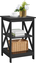 Yaheetech 3 Tier Sofa Side End Table with Shelf, X Shape Chair Side Coffee Snack Table for Living Room, Display Unit Organizer, Black