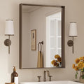 Keonjinn 22 x 30 in Brushed Bronze Framed Mirror for Bathroom, Bronze Vanity Mirrors for Over Sink, Square Corner, Modern Farmhouse Style, Aluminum Alloy Frame(Horizontal/Vertical)