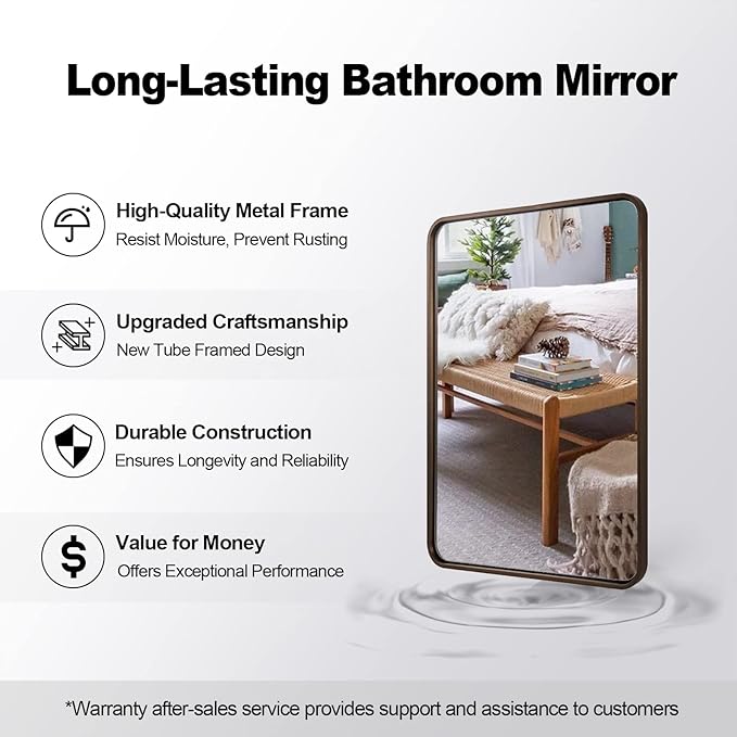 ANDY STAR 40x36 Inch Bronze Bathroom Mirror, Rounded Rectangle Oil Rubbed Bronze Mirrors for Bathroom,Tube Metal Framed, 1’’ Deep Wall Mounted Vertically/Horizontal