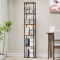 5 Tier Square Rotating Bookshelf, 360 ° Display Stackable Spinning Bookshelf Tower, Space Saving Tall Floor Standing Swivel Bookcase Corner Storage Organizer for Living Room, Rustic Brown, Small Size