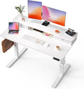 55x24 Inch Standing Desk with Double Drawers, C-Clamp Mount Compatible, Electric Adjustable Height Computer Stand Up Desks, Home Office Sit Stand Table with 3 Preset Heights & 2 Hooks, White