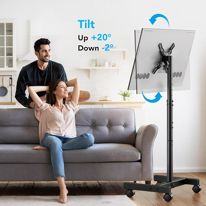 AX WABER Mobile TV Floor Stand for 13-50 inch LCD LED Flat/Curved Panel Screen TVs up to 77 lbs, Height Adjustable TV Stand Mount with VESA 200x200, Portable TV Stand with Tilt Function AX1007TBM