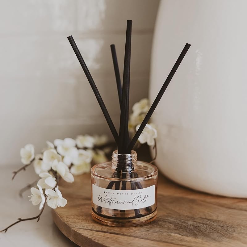 Sweet Water Decor Wildflowers and Salt Reed Diffuser – Room Decor Aesthetic with Long-Lasting Premium Fragrance of French Lavender, Lime, Sage, Dill, Patchouli for 4 Months – Ideal for Home Decor