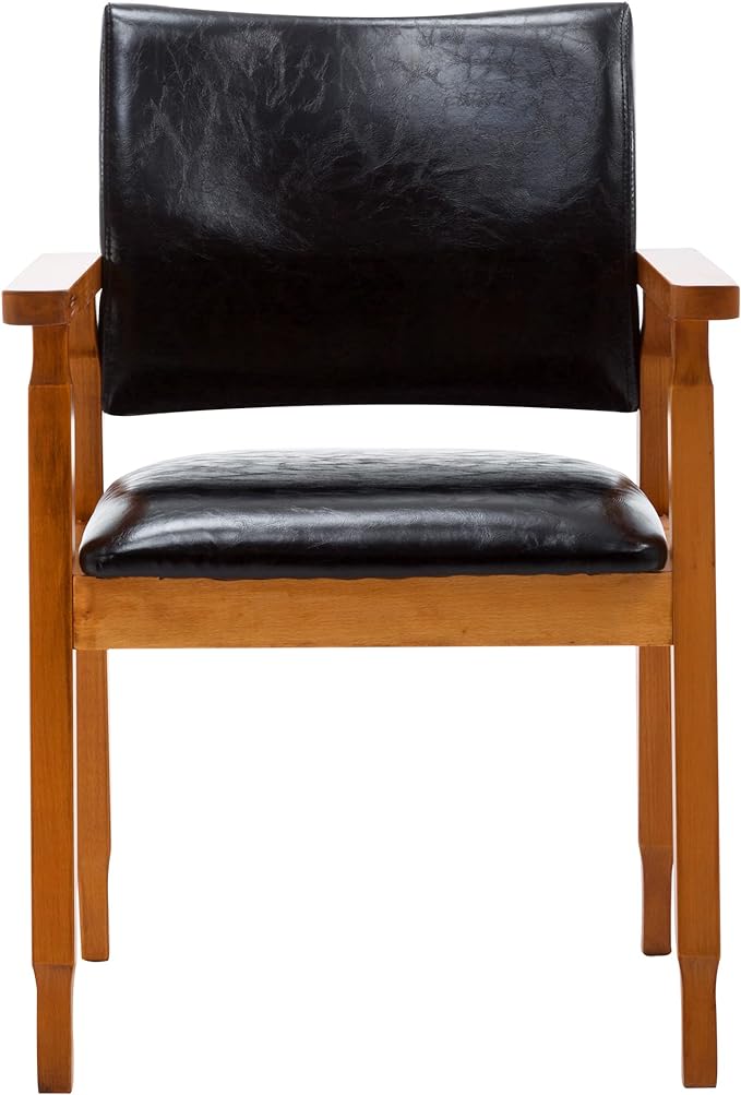 NOBPEINT Mid-Century Dining Side Chair with Faux Leather Seat in Black, Arm Chair in Walnut