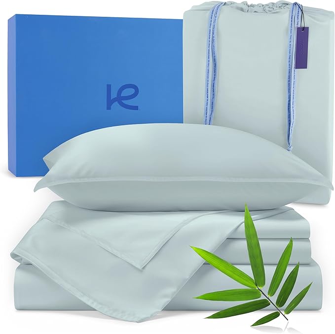 Kickoff Viscose Bamboo Sheets King Size 4-pc 100% Organic Bamboo Viscose Bed Cooling Sheets King Size Set Cool Bedding for hot Sleepers Sheet, Flat, Fitted, Pillowcases (Coastal Blue,K)