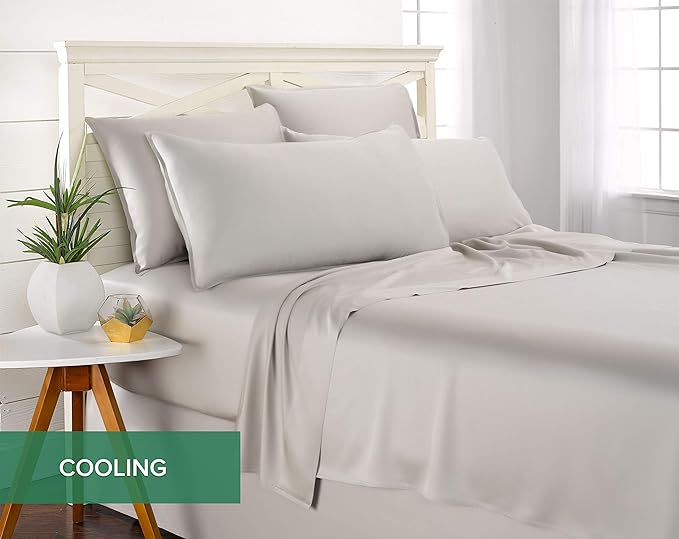 Twin Sheets by Pure Bamboo, Genuine 100% Organic Viscose Derived from Bamboo Bed Sheet Set, Luxuriously Soft & Cooling, Double Stitching, Lifetime Quality Promise (Twin, Silver Pearl)
