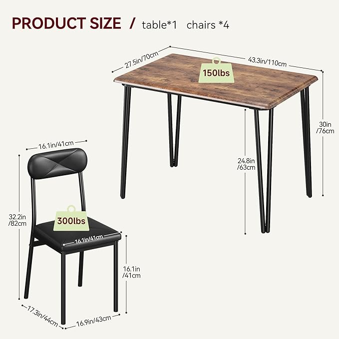 GarveeHome Dining Table Set for 4, Kitchen Table with Upholstered Chairs for Kitchen Room and Small Spaces (Vintage, Table with 4 Chairs)