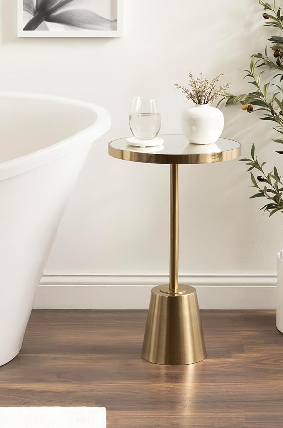 Kate and Laurel Tira Elegant Round Mirrored Side Table, 14 x 14 x 24, Gold, Modern Glam Circle End Table for Use as Bedroom Nightstand or Living Room Plant Stand Table