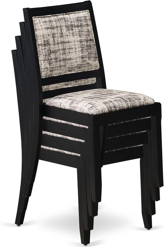 East West Furniture LGX25-BLK-30 -5 Piece Dining Set Includes a Rectangular Kitchen Table with Black Tabletop and 4 Stackable Polyester Fabric Chairs, Black