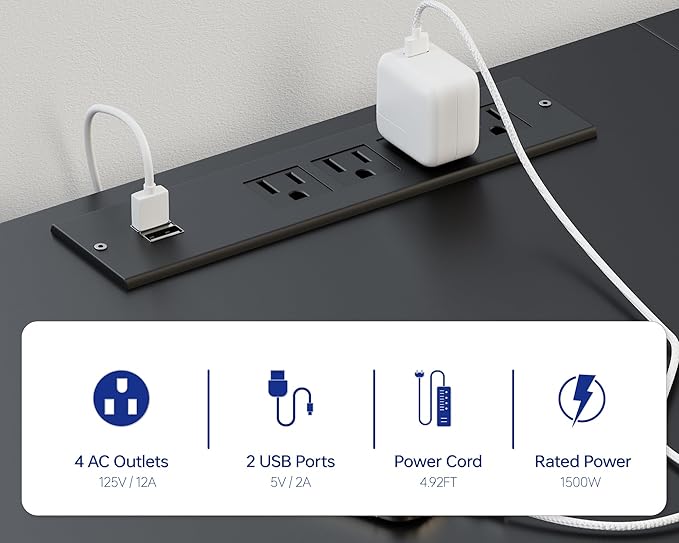Pamray 71 Inch Large Computer Desk with Power Outlets,U Shaped Corner Desk for Home Office Work and Gaming White