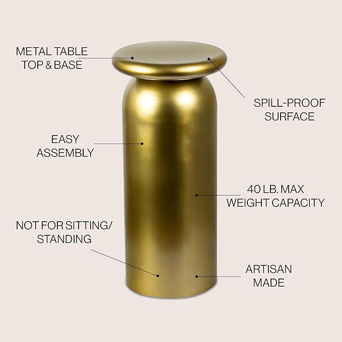 JONATHAN Y END1008B Miles 22.75" Mid-Century Modern Metal Sleek Cylinder Drink Table, Gold for Living Room, Bedroom, Office, Bathroom