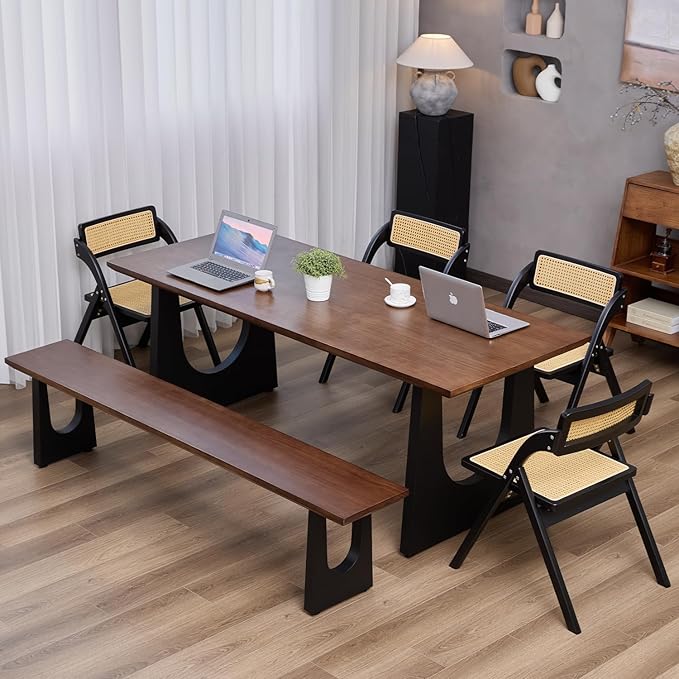Wooden Executive Office Desk Computer Table Multi-Sized High Cost Performance Stylish Design Metal Legs Versatile Use for Office or Dining Casual Table (Walnut Color, 78.74in)