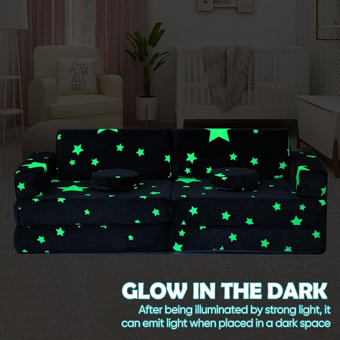 10Pcs Kids Play Couch,Toddler Sofa,Modular Kids Couch for Playing, Creativing, Sleeping (Luminous Color)