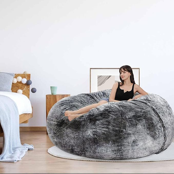Bean Bag Chair for Adults Kids Without Filling Comfy Fluffy Giant Round Beanbag Lazy Sofa Cover for Reading Chair Floor Chair, 7FT, Grey