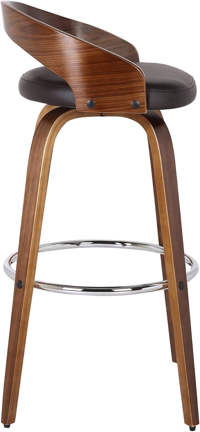 Armen Living Sonia 30" Bar Height Swivel Brown Faux Leather and Walnut Wood Bar Stool - Set of 3