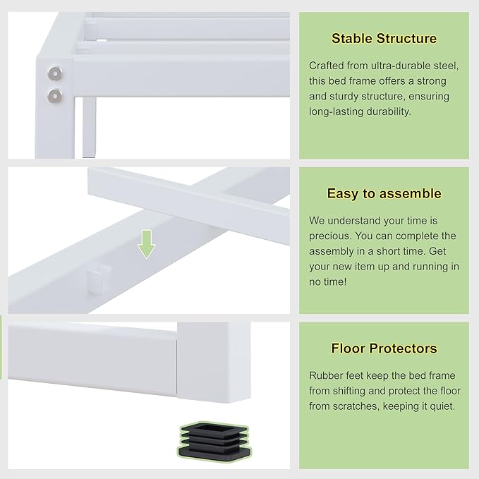 EMODA 12 Inch California King Bed Frame, Metal Platform White Bed Frame No Box Spring Needed, Heavy Duty Steel Slats Support, Easy Assembly, Noise Free