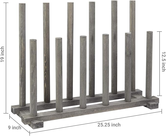 MyGift Vintage Weathered Gray Solid Wood Floor Standing Boot Holder Rack, Wooden Entryway Shoe Storage Organizer Stand Holds 6 Pairs of Tall and Short Boots