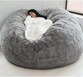 Giant Fur Bean Bag Chair Cover for Kids Adults, (No Filler) Living Room Furniture Big Round Soft Fluffy Faux Fur Beanbag Lazy Sofa Bed Cover (Light Grey, 6FT)