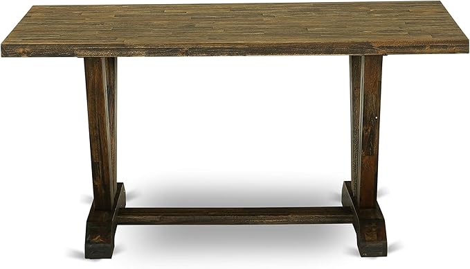 East West Furniture V777FL716-7 7 Piece Dining Room Table Set Consist of a Rectangle Kitchen Table with V-Legs and 6 Dark Khaki Linen Fabric Parsons Dining Chairs, 40x72 Inch, Multi-Color