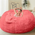 Bean Bag Chair for Adults Kids Without Filling Comfy Oversized Round Lazy Sofa Bean Bag Cover for Stuffed Animal Storage Bedroom Living Room Chairs, 6FT, Rose Red