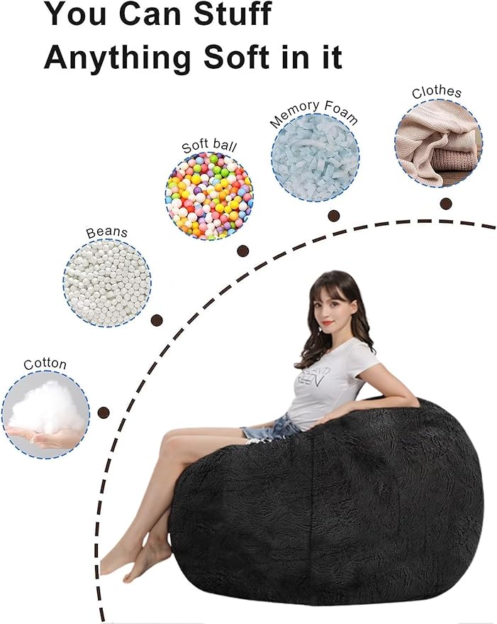 Bean Bag Chair for Adults Kids Without Filler Comfy Giant Round Lazy Sofa Chair Cover Floor Chair Cover for Bedroom Living Room, 7FT, Red Wine