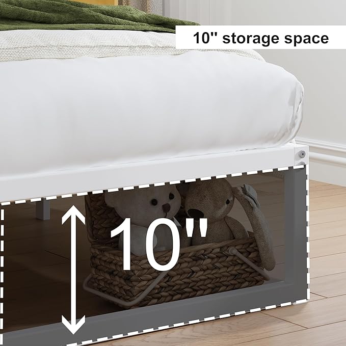 EMODA 12 Inch White Queen Bed Frame, Metal Queen Platform Bed Frame No Box Spring Needed, Heavy Duty Steel Slats Support, Easy Assembly, Noise Free