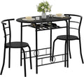 VECELO 3-Piece Dining Table Set for Kitchen Breakfast Nook, Wood Grain Oval Tabletop and Metal Frame with Built-in Wine Rack, for Small Spaces, Black
