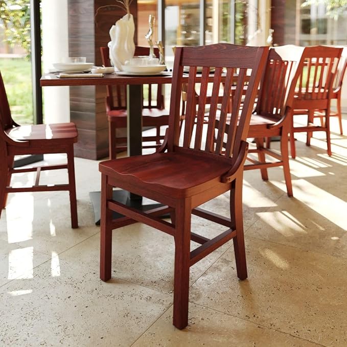 Flash Furniture Hercules Series School House Back Wood Restaurant Chair, Classic Armless Dining Chair for Restaurants/Kitchens, Mahogany Wood Finish