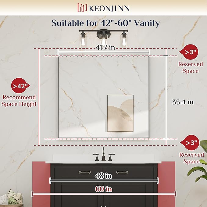 Keonjinn 42 x 36 Inch Blue Framed Mirror Bathroom Vanity Mirror for Wall Metal Frame Rectangle Navy Blue Bathroom Mirror Large Square Corner Modern Farmhouse Mirror for Over Sink(Horizontal/Vertical)