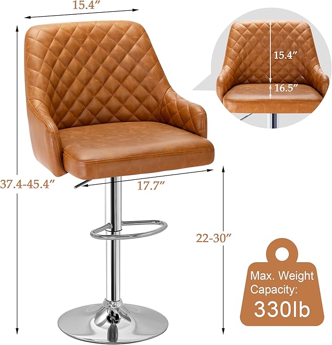 VECELO Bar Stools Set of 4, Adjustable Bar Stools with Back, Bar Height Stools for Kitchen Counter