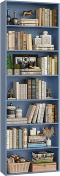 82" Tall Bookshelf, 7-Tier Open Shelves Bookcase, Freestanding Display Storage Shelves, Tall Bookcase Home Decor Furniture for Home Office, Living Room, Bedroom, Blue